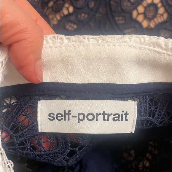 Self Portrait White Collar Navy Lace Midi Dress Size 8 - Picture 9 of 16